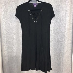 Black Crisscross V Neck Dress